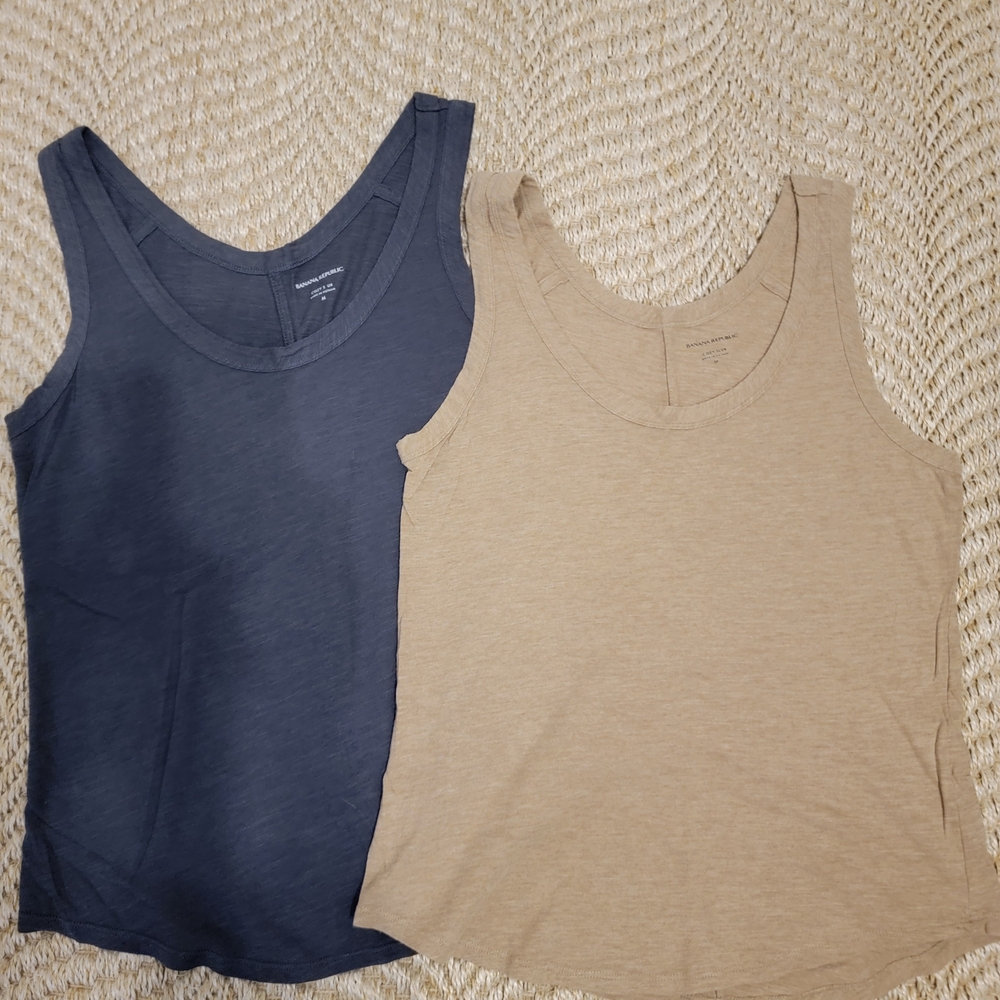 Banana Republic Navy and Beige Tank Tops